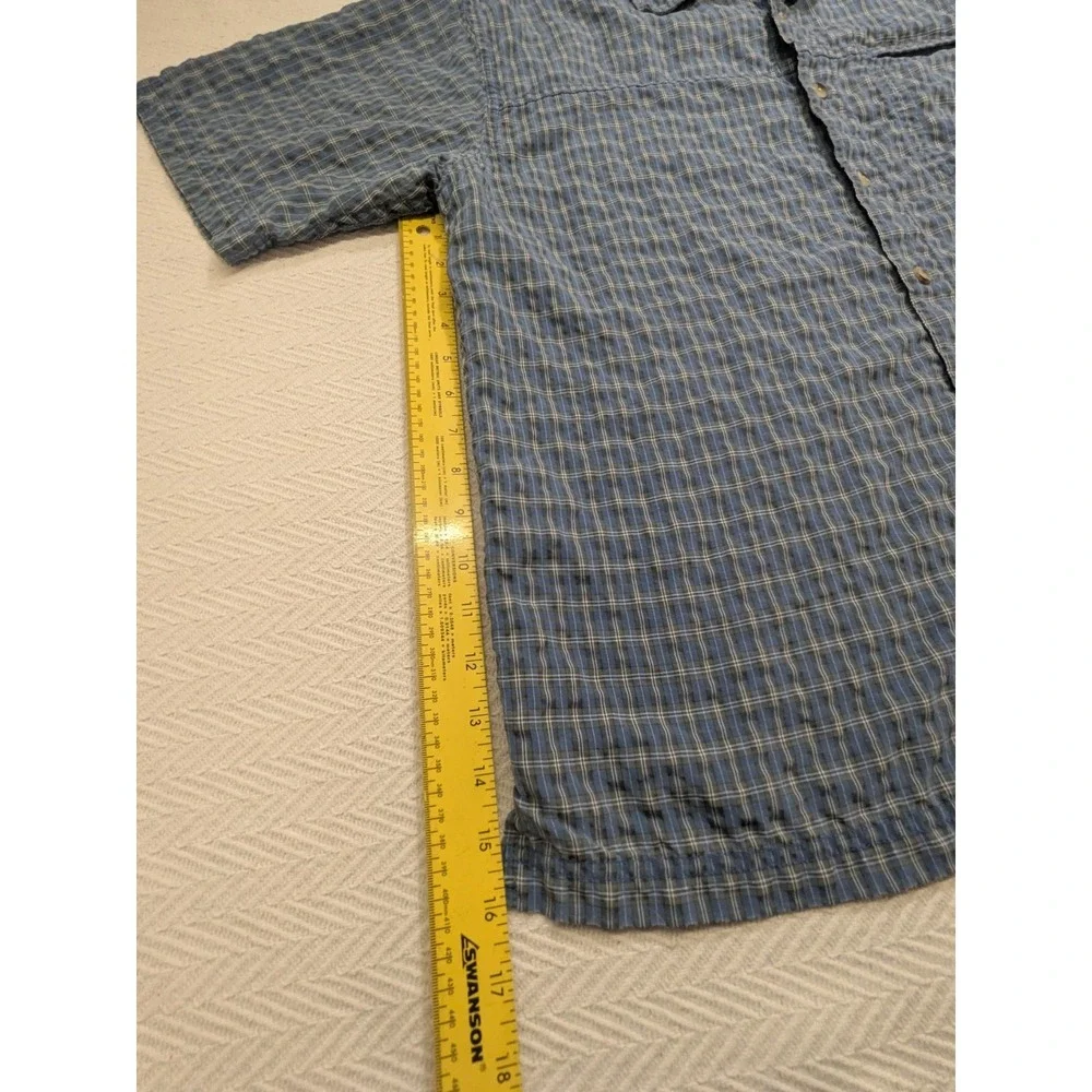 The North Face Mens Large Blue Plaid Short Sleeve Vented Hiking Fishing Shirt
